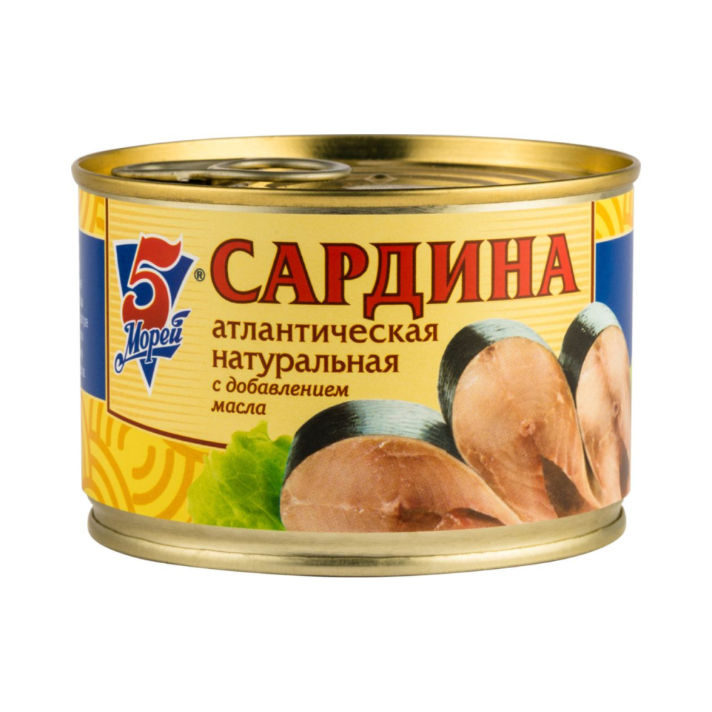 Сардина натур. с доб. масла 250гр ж/б с ключом Пять морей