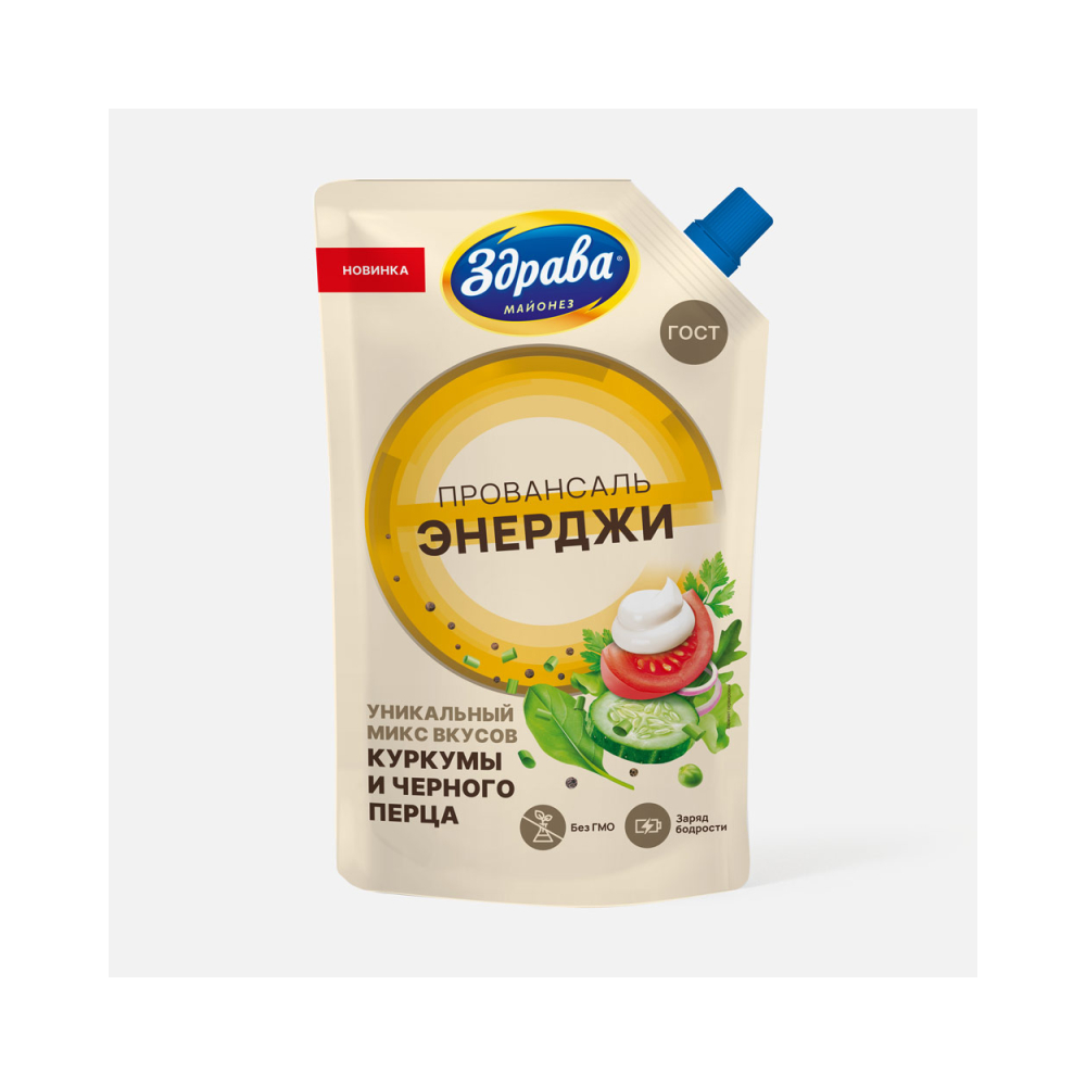 Майонез Здрава Провансаль Энерджи вкус куркумы и черного перца ж.51% 400мл