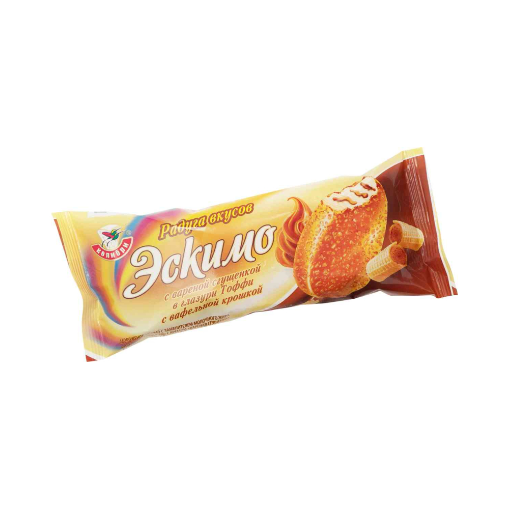 БЗМЖ Эскимо Лакомство Колибри Радуга вкусов с вареной сгущенкой в глазури тоффи с ваф крошкой 70г [АКЦИЯ]