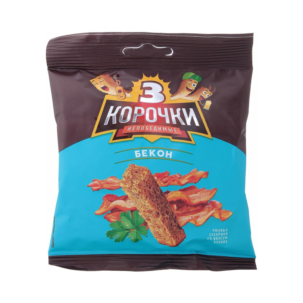 Сухарики ржаные Три Корочки Бекон 40г