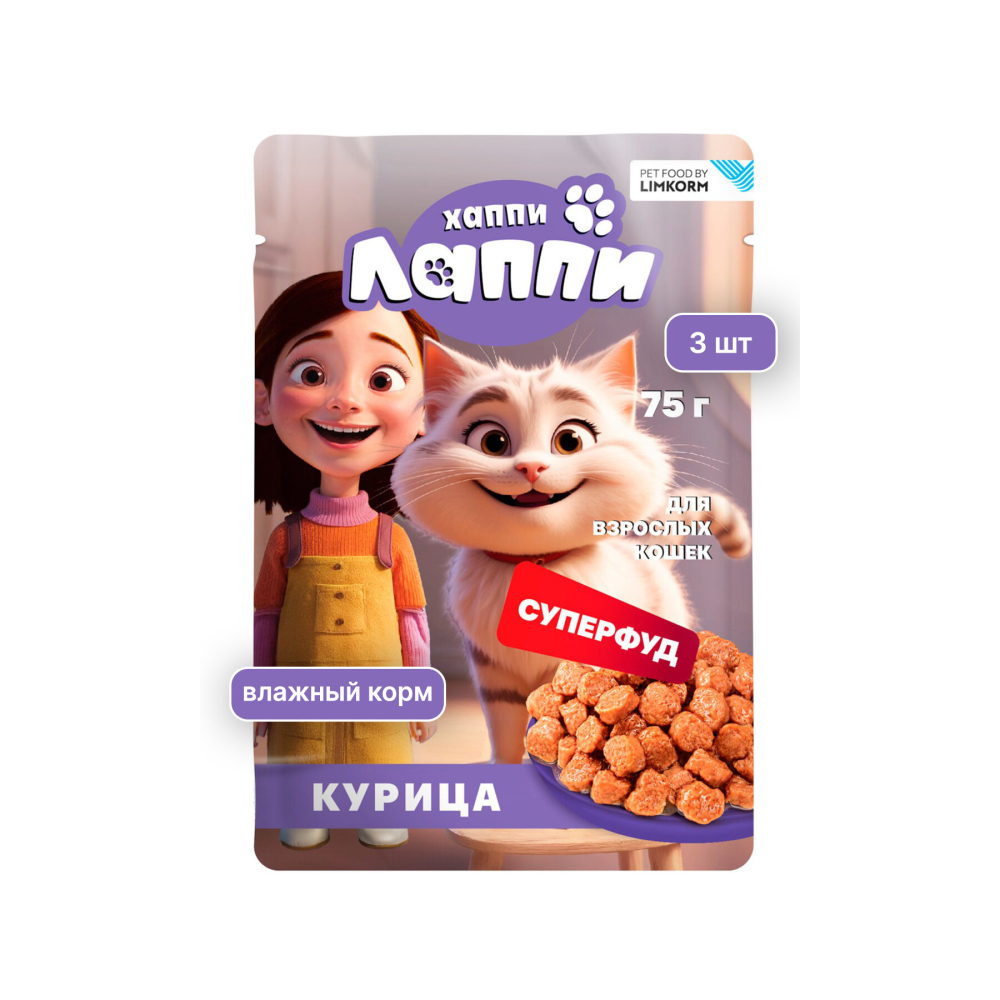 Хаппи Лаппи для взрослых кошек курица/соус 75г